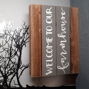 Sign Wall Hanging Art Wood Urban Farmhouse Welcome Gray Brown Decor